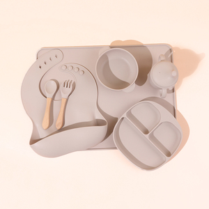 Biểu tượng tùy chỉnh du lịch BPA cấp thực phẩm miễn phí bé bộ đồ ăn Silicone hút tấm Bát trẻ em hiện đại ăn Silicone bé ăn Bộ - Product Image 3