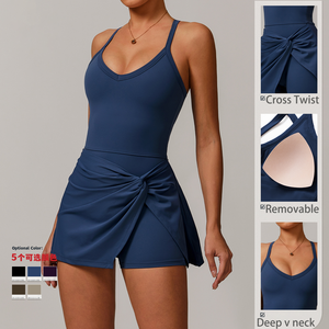 2025 Nieuwste Ontwerp Milieuvriendelijke Recycling Tennisjurk Met Diepe V-Hals, Ademende Nude Gevoel Cross-Cut Twist Sexy Bodycon-Jurk - Product Image 2