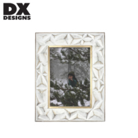 DX Designs - Marco de Fotos de Madera Tallada Blanca Envejecida de 4x6, 5x7, 8x10 Pulgadas, con Borde Dorado, Marco de Fotos Decorativo Vintage para Mesa