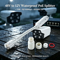 Divisor PoE de Plástico Impermeable de 48V a 12V 2A 15W IEEE 802.3af/at Dual PD 12/36 o 45/78 DC 5.5x2.1mm QoS para Cámaras IP CCTV