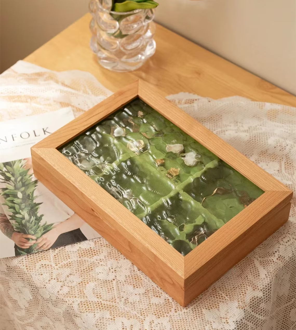 Boîte à Souvenirs En Bois Avec Serrure - Turquoise Et Or - Pour Bijoux, Cartes, Petits Trésors