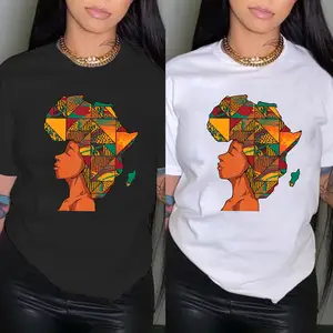 Ropa Deportiva Personalizada de Verano para Mujer Camiseta de una Pieza Casual con Cuello Redondo y Estampado de Mapa de África - Product Image 2