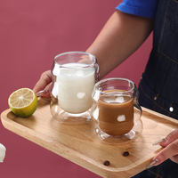 Gelas Dinding Ganda Borosilikat Tinggi untuk Rumah, Desain Bunga Transparan untuk Teh, Susu, Kopi, dan Minuman Gelombang