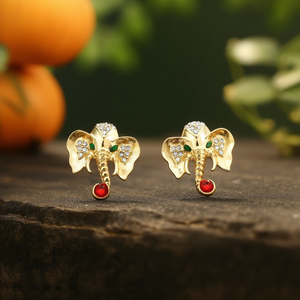 Fashion Elephant <b>Stud</b> <b>Earrings</b> Gold Plated 316L Stainless Steel With Rhinestones And Red Gemstone - Product Image 3