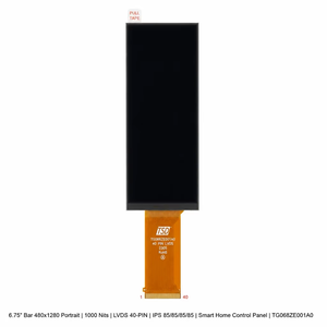 Módulo LCD de Barra de 6.75 Pulgadas, 480x1280, IPS Vertical, 1000 Nits, LVDS, 40 Pines, Normalmente Negro, Retroiluminación LED Integrada, Panel de Control para Hogar Inteligente - Product Image 1