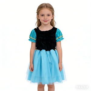 Vestido de <span class=keywords><strong>Sirena</strong></span> con Bordado para Niña, <span class=keywords><strong>Disfraz</strong></span> de Falda con Volantes y Mangas Abullonadas, Ropa de Verano para Niñas de 6 a 14 Años, Poliéster - Product Image 1