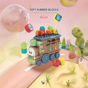 2 Trong 1 Đẩy Kéo Âm Nhạc Xe Buýt Hình Dạng Phù Hợp Với Đồ Chơi Mềm Cao Su Xây Dựng Khối <span class=keywords><strong>Train</strong></span> Bộ Đồ Chơi Cho Bé - Product Image 4