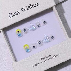 <span class=keywords><strong>Ongles</strong></span> carrés courts en ABS à motif amande pour l'été, mignons, à presser, pour enfants, 10 pièces, design acrylique style modèle pour doigts - Product Image 3