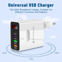 45W 5V 3.1A USB C LED Pantalla digital Adaptador de cargador de pared Función PD 4 puertos USB Tipo C Carga rápida para teléfonos celulares Viajes