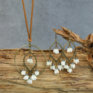Ensemble collier et boucles d'oreilles géométriques bohèmes en alliage plaqué bronze antique, bijoux de fête pour femmes - Product Image 2