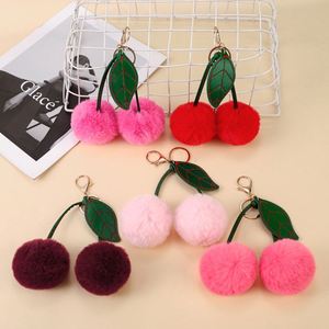 Fur Small Cherry <b>Car</b> Keychain Creative Hanging <b>Ornament</b> Women Plush Bag Accessory Bag Pendant - Product Image 1