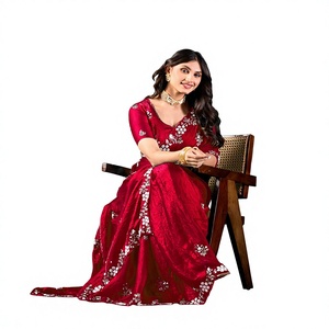 Vexotrend Indian Designer Women's Velvet Satin <b>Saree</b> Beautiful Patola Design Traditional Style Wedding Diwali Party Wear Quick - Product Image 1