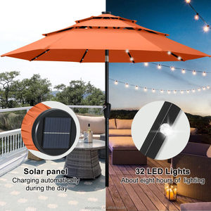 ร่มสนามกลางแจ้งทันสมัย ป้องกันแสงแดด UV พร้อมไฟ LED พลังงานแสงอาทิตย์ ดีไซน์ 3 ชั้น สำหรับใช้ในโรงแรมและสวนสาธารณะ สีส้ม - Product Image 2