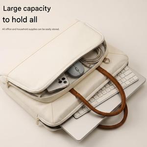 Sacoche d'ordinateur portable étanche en polyester, bandoulière fine et portable pour affaires, 14-15 pouces, avec poignée en cuir, mallette pour ordinateur portable - Product Image 4