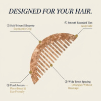 Peigne à dents larges en acétate de cellulose marbré en forme de lune créative pour usage quotidien et coiffure