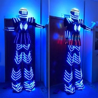 Costume Robot Échasses Lumineux à LED pour Femme | Tenue de Scène Performante avec Casque Luminescent pour Halloween, Cosplay, DJ et Soirées