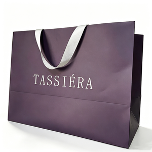 Matte Black <b>Card</b> Paper Shopping Bag With Satin Ribbon Handle Custom Print Logo Luxury <b>Gift</b> Paper Bag - Product Image 4