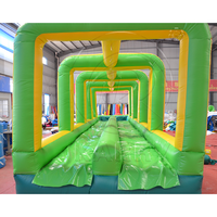 Toboggan aquatique gonflable vert de 36 pieds à double voie avec piscine à jets d'eau, toboggan aquatique extra long pour enfants, fête d'été