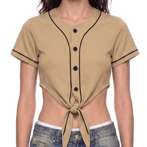 Vintage Y2K Cropped <b>Baseball</b> Jersey Top for Women Tie Front Button Down Streetwear Game Day Outfit - Product Image 6