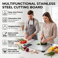 Planche à découper en acier inoxydable SS304 avec zone de broyage d'ail, rainure pour jus et protections d'angle antidérapantes – Ensemble d'ustensiles de cuisine pour la préparation des légumes