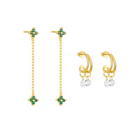 Gold S925 Sterling Silber Kleeblatt Blume Quaste Runde Wassertropfen CZ Designer Ohrhänger für Damen