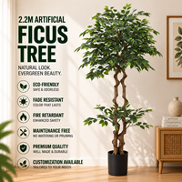 Arbre artificiel Ficus de 200 cm en pot, grande plante artificielle Banyan à feuilles de soie, verdure d'intérieur pour la décoration de bureau et de maison, vente en gros OEM ODM