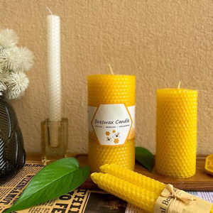 Bougie pilier en cire d'abeille naturelle, bougies enroulées en cire d'abeille pure faites à la main - Longue durée de combustion, bougies en cire d'abeille nid d'abeille pour la maison - Product Image 6