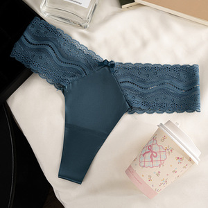 Wholesale Lace <b>Thong</b> Underwear for Women Ice Silk <b>Seamless</b> Panties Low Waist Sexy T-back <b>Thong</b> Breathable Plus Size Panties - Product Image 1