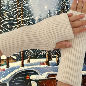 Guanti termici squisiti <span class=keywords><strong>da</strong></span> <span class=keywords><strong>donna</strong></span> invernali e caldi per scaldavivande a maglia guanti lunghi <span class=keywords><strong>senza</strong></span> <span class=keywords><strong>dita</strong></span> con foro per il pollice per il calore esterno - Product Image 3