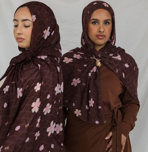 Thanh lịch màu xanh Patterned Modal cotton in hijab dài ngay lập tức phong cách tre đan khăn khăn choàng - Product Image 1