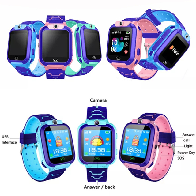 Q12 Kid SmartWatch 2G SIM Card Phone Watch LBS Tracker SOS Call Camera Waterproof Smartwatch for Boy and Girl for Communication