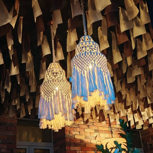 <span class=keywords><strong>Paralume</strong></span> in Cotone Ecologico Fatto a Mano con Filo Sottile, Stile Moderno Tradizionale Mediterraneo Bohemien, con Cornice in Macramè - Product Image 4