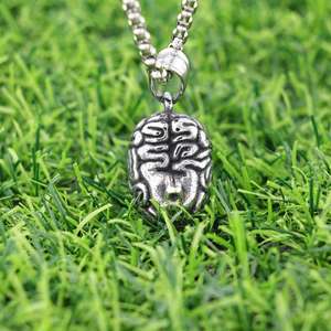 Collar con Colgante de Cerebro de Acero Inoxidable, Diseño Cerebral Texturizado en Tono Plateado, Estilo Gótico Urbano para Hombre, Joyería de Moda - Product Image 3