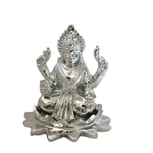 Hot Deusa Ídolos Boa Sorte Presente Resina Laxmi Lakshmi Ma Idol para Puja Templo de Prata Buda Estátua Home Decor