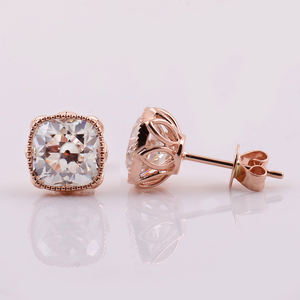 Joyería fina Fancy 18K Rose Solid Gold Pendiente para mujer 2ct Cushion <span class=keywords><strong>Old</strong></span> Europe Cut VVS Moissanite Pendientes Stud - Product Image 5