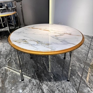 Di lusso minimalista stile nordico rotondo Pallet in legno <span class=keywords><strong>tavolino</strong></span> da caffè con piedini in ferro per uso soggiorno - Product Image 4