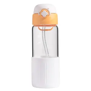 Factory Sell Optional Capacity Protection Sleeve Water Bottle With Accurate Scale pop up straw Silicone Portable Glass Bottle