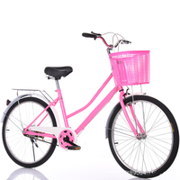 Vélo de ville rétro pour adultes de 26 pouces pour femmes, en acier à haute teneur en carbone, à une vitesse, fourche en aluminium, double siège