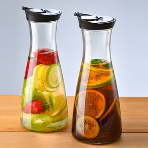 Vente en gros de carafes en verre de 1000ml distributeurs de boissons cruches transparentes pour bar à <span class=keywords><strong>mimosa</strong></span> eau vin lait et jus avec couvercles en plastique - Product Image 4