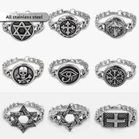 Bracelet unisexe vintage en acier inoxydable électroplaqué avec étoile à six branches et crâne, idéal pour cadeau, accessoires de bijoux pour le commerce international