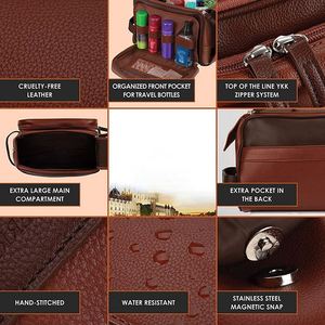 Bolsa de aseo de viaje de poliéster de fábrica BSCI, neceser, cosida a mano con poliéster PU premium y cremalleras, a prueba de fugas, (11"x7"x7") - Product Image 5