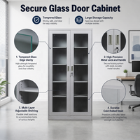 Armoire de classement moderne en acier avec porte battante en verre, robuste, pour le rangement professionnel