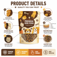 Sachet personnalisé imprimé pour aliments pour chiens 500g 1kg 2kg avec fenêtre en forme de cœur, fermeture éclair, résistant à l'humidité, finition mate, pour croquettes pour animaux de compagnie, vente en gros