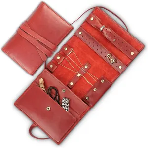 Leather Foldable Travel Jewelry Bag Portable Ring Necklace Earring Roll Pouch