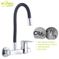 Robinet mural de cuisine en zinc fin, dissimulé, 2 trous, rotation à 360 degrés, pour lavabo de balcon, machine à laver, mitigeur chaud/froid, noir