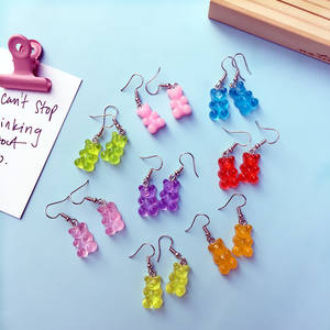 2025 usine en gros mode corée mode couleur bonbon gelée ours boucles d'oreilles mignon résine gommeux ours boucles d'oreilles pour filles enfants - Product Image 1