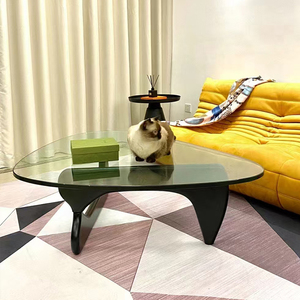 Tavolino da Caffè Moderno Nordico in Legno Massello con Piano in <span class=keywords><strong>Vetro</strong></span>, Tavolino <span class=keywords><strong>Rotondo</strong></span> Artistico per Arredamento Soggiorno - Product Image 2