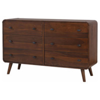 Commode de chambre à coucher moderne en bois massif noyer avec 6 tiroirs et rangement