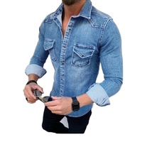Chemises en jean ajustées à manches longues en soie de qualité supérieure pour hommes, avec logo personnalisé, anti-plis, respirantes, en coton écologique