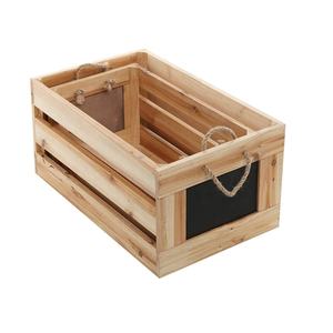 Juego <span class=keywords><strong>de</strong></span> 2 cajas <span class=keywords><strong>de</strong></span> libros rectangulares con acabado <span class=keywords><strong>de</strong></span> madera natural, cajas <span class=keywords><strong>de</strong></span> almacenamiento <span class=keywords><strong>de</strong></span> ropa anidadas con letreros y asas <span class=keywords><strong>de</strong></span> pizarra - Product Image 6